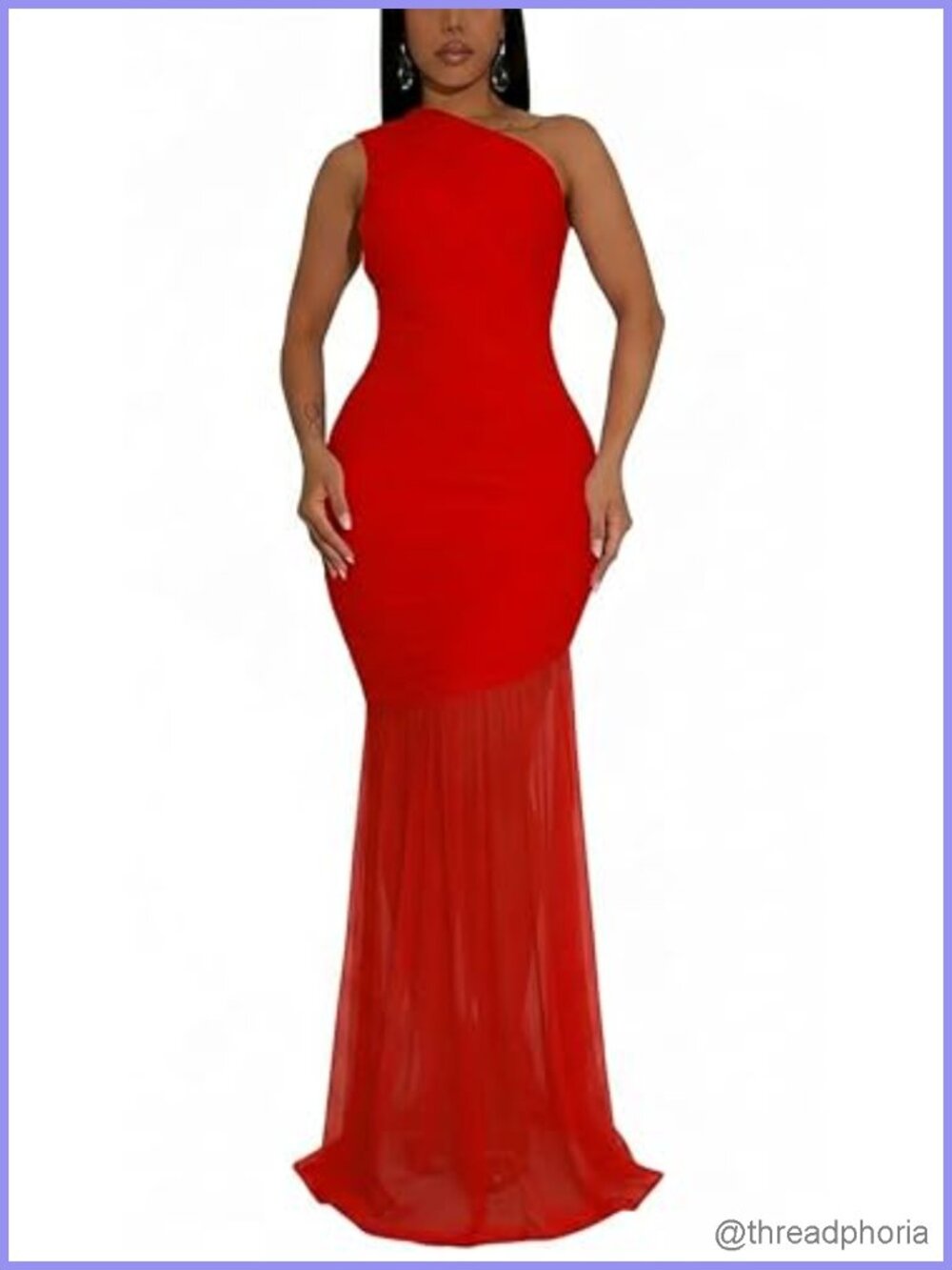 One Shoulder Mesh Ruched Bodycon Maxi Dress Formal Evening